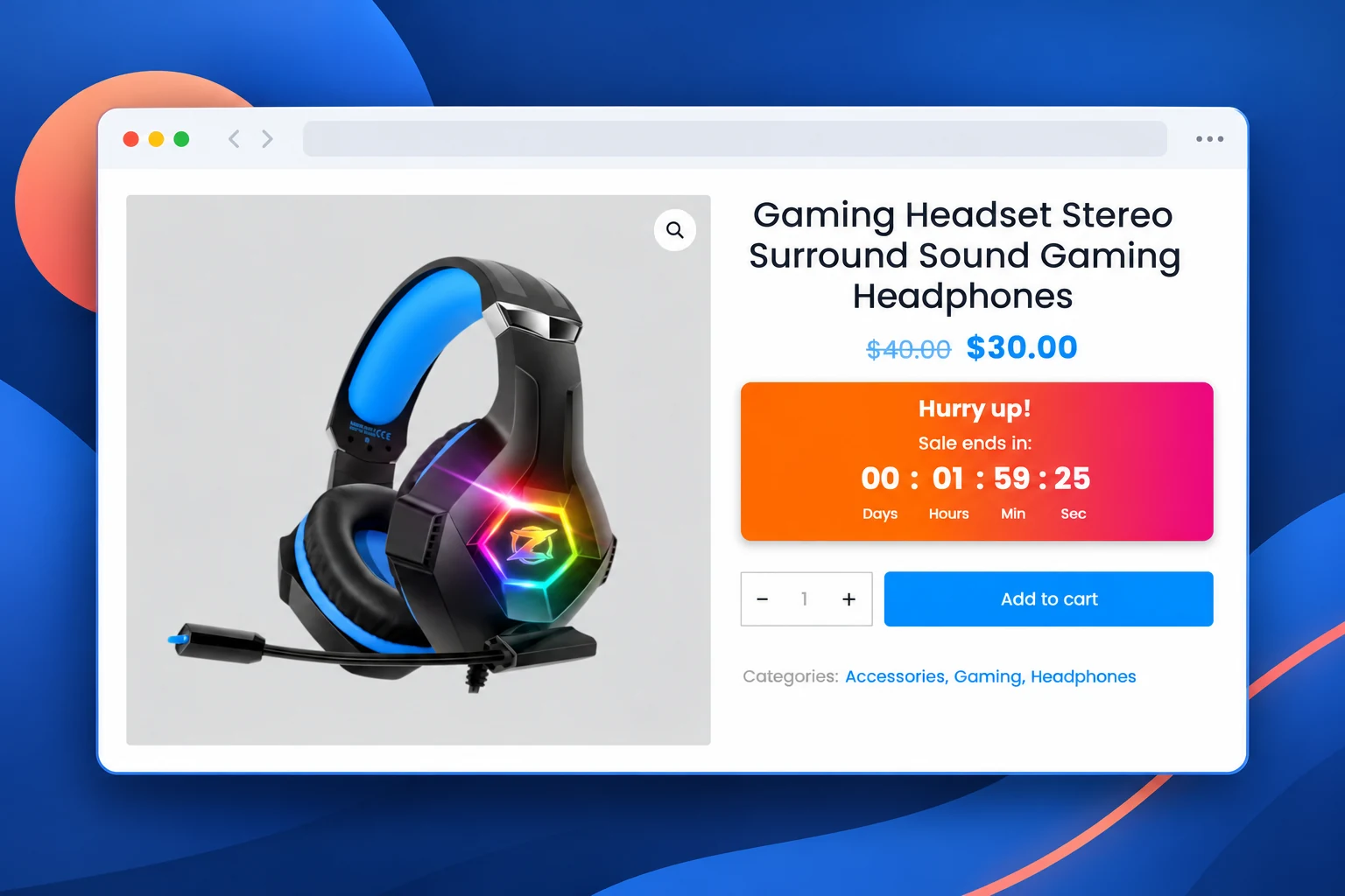 WooCommerce countdown timer embed beside Add to Cart on a product page